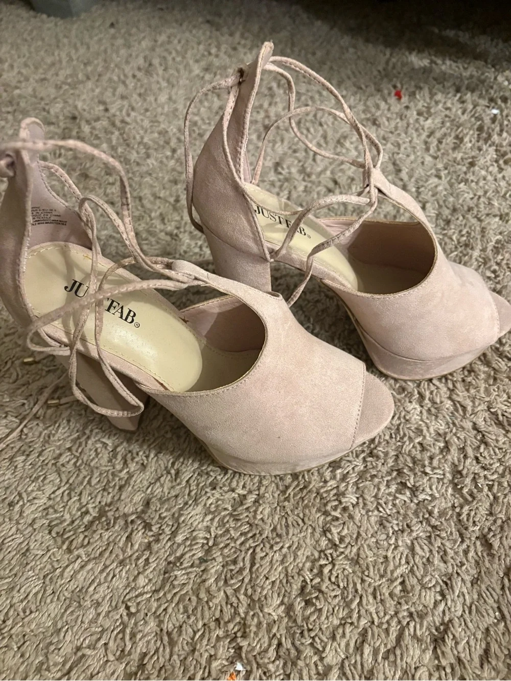 JustFab Blush Lace-Up Peep Toe Platform Sandals